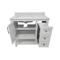 Merrick Lane Vigo Bathroom Vanity With Ceramic Sink, Carrara Marble Finish Countertop, Storage Cabinet Soft Close Doors, Open Shelf And 3 Drawers