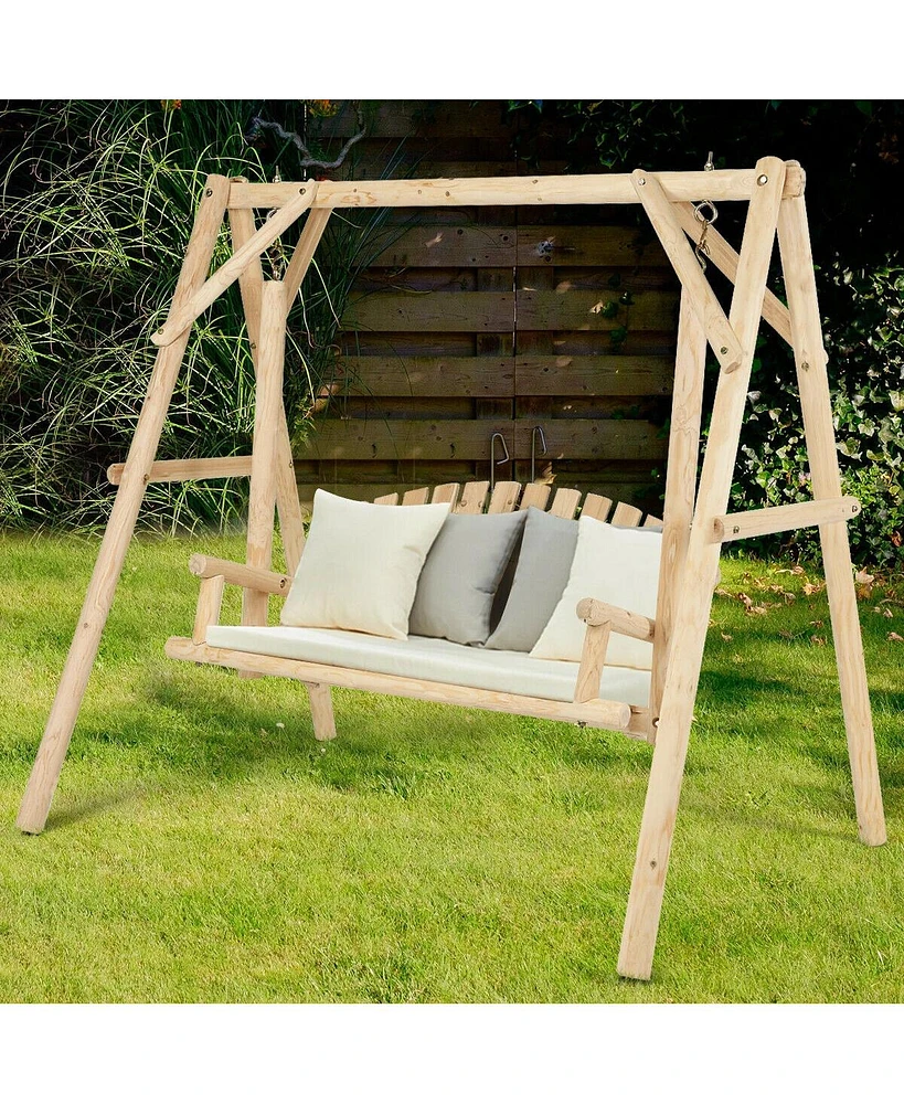 Slickblue Outdoor Wooden Porch Bench Swing Chair with Rustic Curved Back