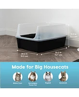 Iris Usa Extra Large Open Top Cat Litter Box with Scatter Shield, Sturdy Easy to Clean Open Air Kitty Litter Pan with Tall Spray