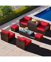 Skonyon 8 Pieces Patio Space-Saving Rattan Furniture Set with Storage Box and Waterproof Cover