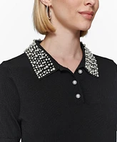 Karl Lagerfeld Paris Women's Embellished Knit Polo Top