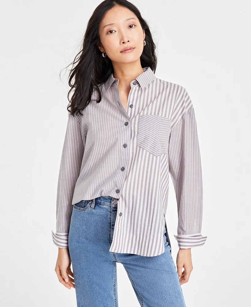 On 34th Women's Cotton Multi-Stripe Relaxed Shirt, Created for Macy's