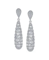 Bling Jewelry Elegant Cubic Zirconia Cz Linear Estate Art Deco Style Long Teardrop Chandelier Earrings For Women Prom