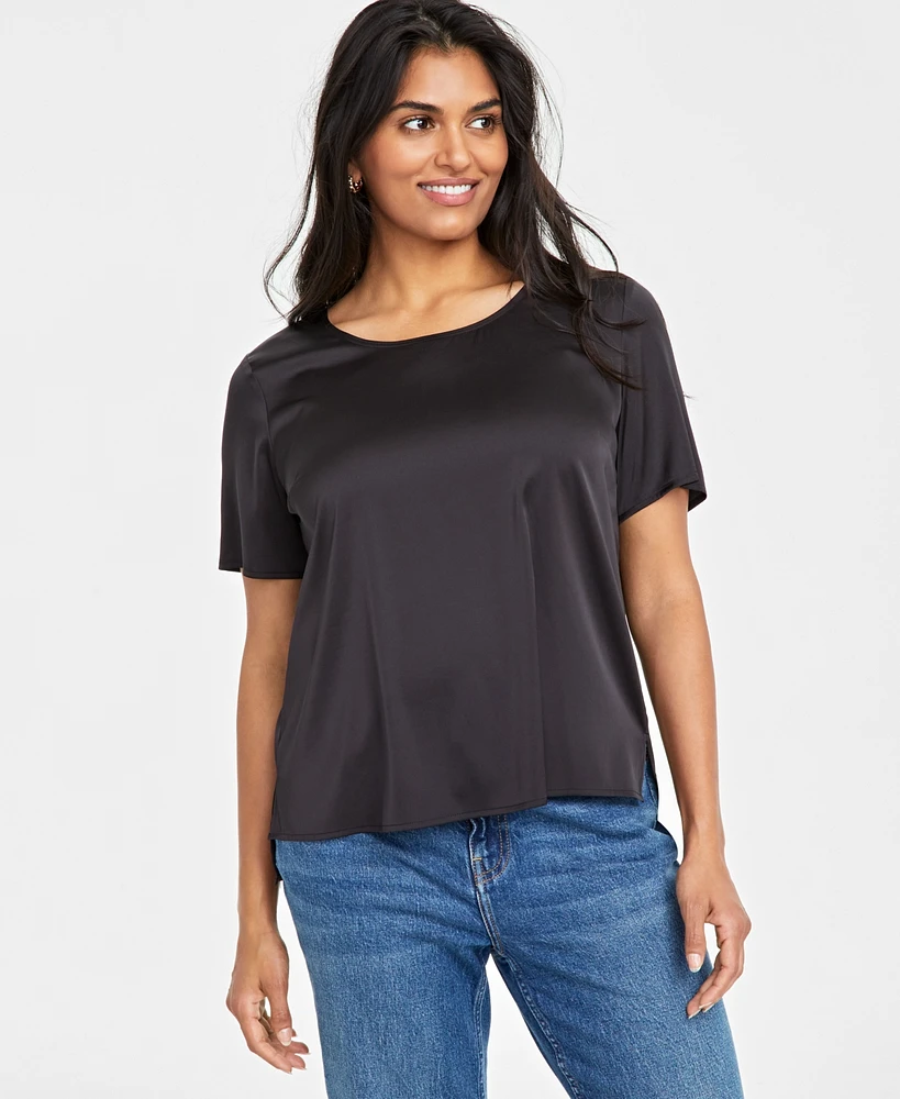 On 34th Women's Satin Relaxed Short-Sleeve Top, Created for Macy's