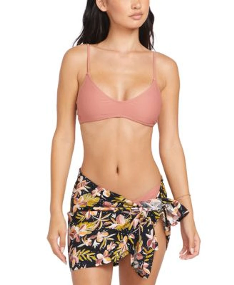 Volcom Juniors Simply Solid Scoop Neck Bikini Top Printed Sarong Cover Up