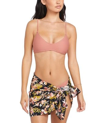 Volcom Juniors Simply Solid Scoop Neck Bikini Top Printed Sarong Cover Up