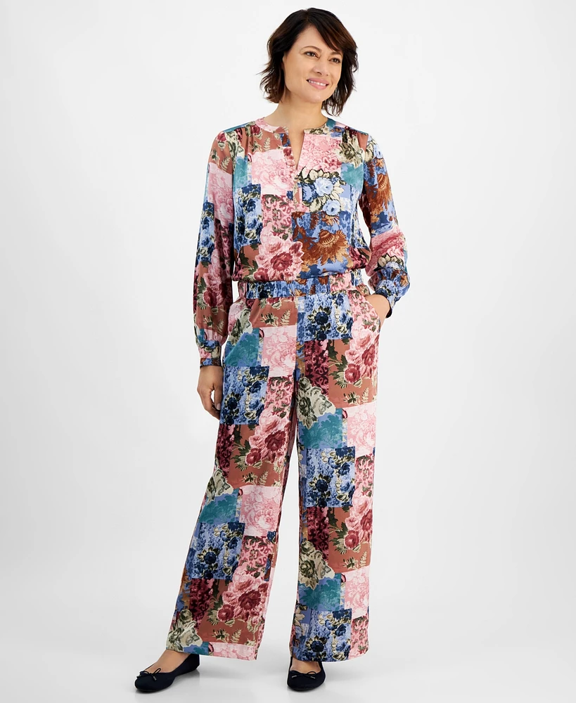 Jm Collection Women's Printed Satin Pants, Created for Macy's