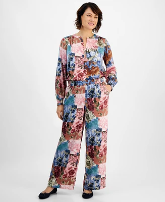 Jm Collection Women's Printed Satin Pants, Created for Macy's