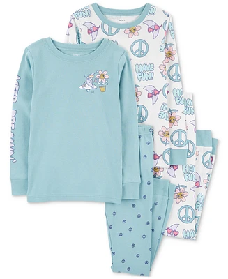 Carter's Little & Big Girls Peace Sign 100% Snug Fit Cotton Pajamas, 4 Piece Set