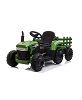 Tobbi 12 Volt Battery Operated Toy Tractor with Pull Behind Trailer, Dark Green