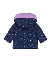 S Rothschild & Co Baby Girls Foil Wave Quilt Puffer with Mittens