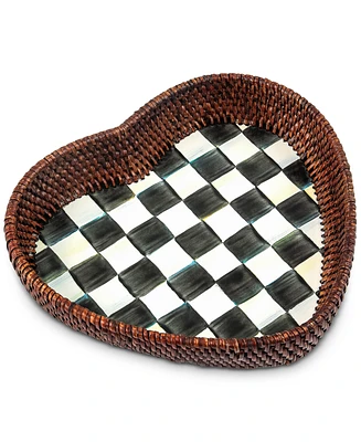 Mackenzie-Childs Courtly Check Rattan Enamel Heart Tray