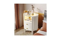 Tribesigns 2-Drawer Nightstand with Glass Tabletop, Modern White Oval Led Nightstands, No Assembly Required, Oval Round Night Stand Side Table for Bed