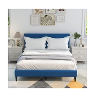 Sugift Queen Upholstered Platform Bed with Button Tufted Headboard