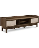 Slickblue Sliding Door Tv Stand for 65 Inch Tv with Woven Doors-Walnut