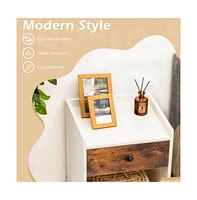 Sugift Set of 2 Nightstand with Drawer Cabinet End Side Table Raised Top