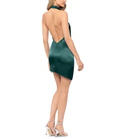 Blondie Nites Juniors' Satin Open-Back Halter Dress