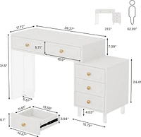 Tribesigns White Desk with 5 Drawers, Modern Computer Desk with Transparent Acrylic Base and Legs, Extendable Study Writing Table Workstation for Home