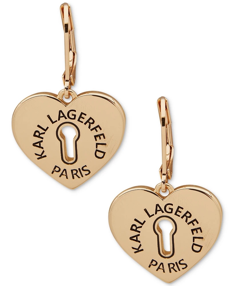 Karl Lagerfeld Paris Gold-Tone Logo Heart Drop Earrings