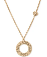 Karl Lagerfeld Paris Gold-Tone Circle Logo Pendant Necklace, 36" + 3" extender