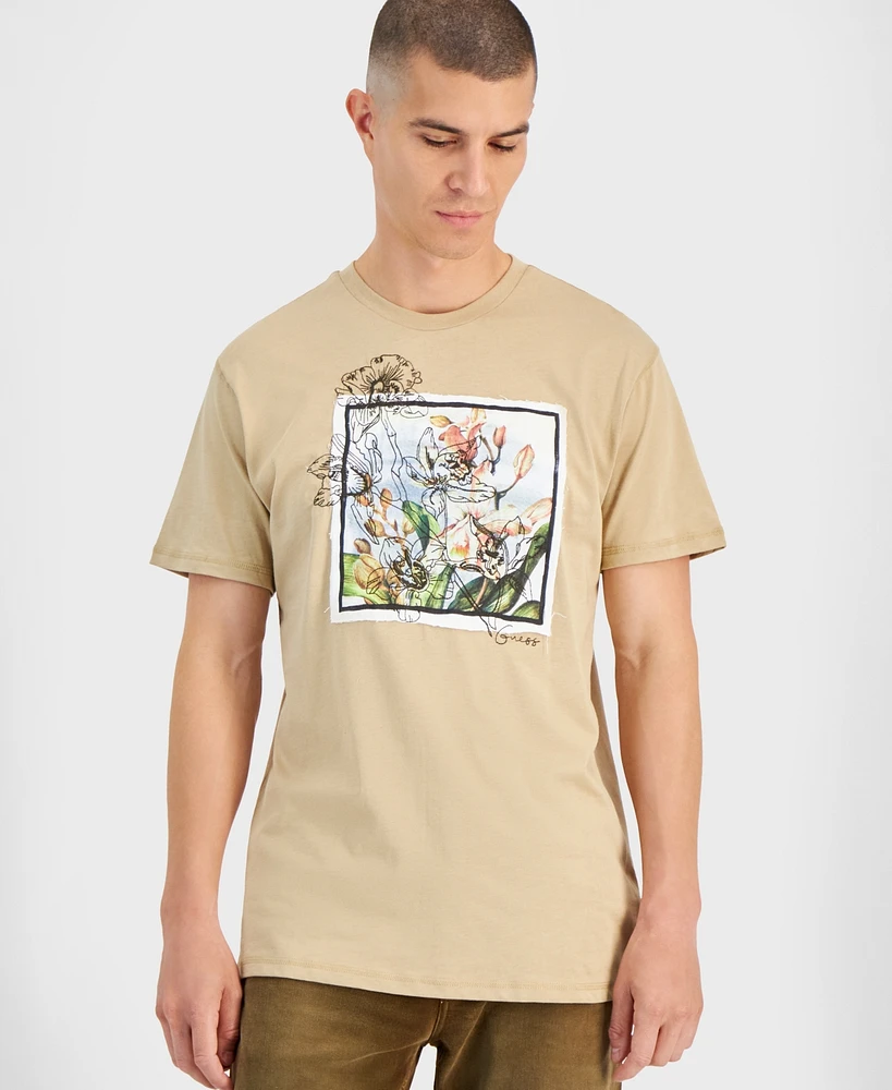 Guess Men's Short Sleeve Crewneck Flower Box Graphic T-Shirt