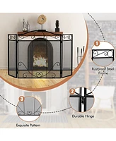 Sugift 3-Panel Freestanding Fireplace Screen Folded Fire Doors