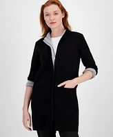 T Tahari Women's Funnel-Neck Thigh-Length Zip Coat