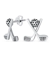 Bling Jewelry Golfer Gift Golf Club Ball Sport Athlete Golf Stud Earrings For Women Oxidized .925 Sterling Silver Jewelry Gifts Female Golfers