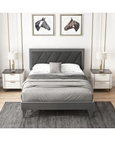 Sugift Full Platform Bed with High Headboard and Wooden Slats