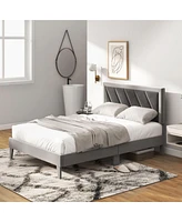 Sugift Full Platform Bed with High Headboard and Wooden Slats