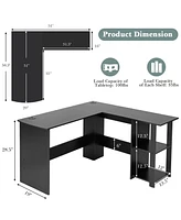 Skonyon L-Shaped Corner Computer Desk with 2-Tier Open Shelves for Home Office