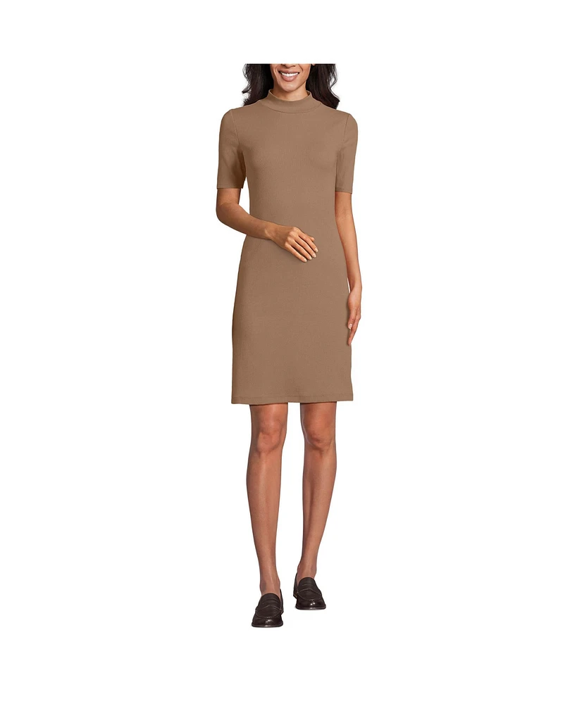 Lands' End Women's Knit Rib Mock Neck Dress