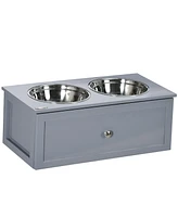 PawHut Elevated Dog Bowls with Storage, 2 Stainless Steel Bowls for M Dogs