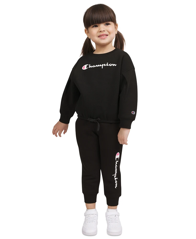 Champion Toddler Girls Fleece Crewneck Sweatshirt & Jogger Pants, 2 Piece Set