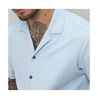 Campus Sutra Men's Light Blue Self-Design Block Shirt