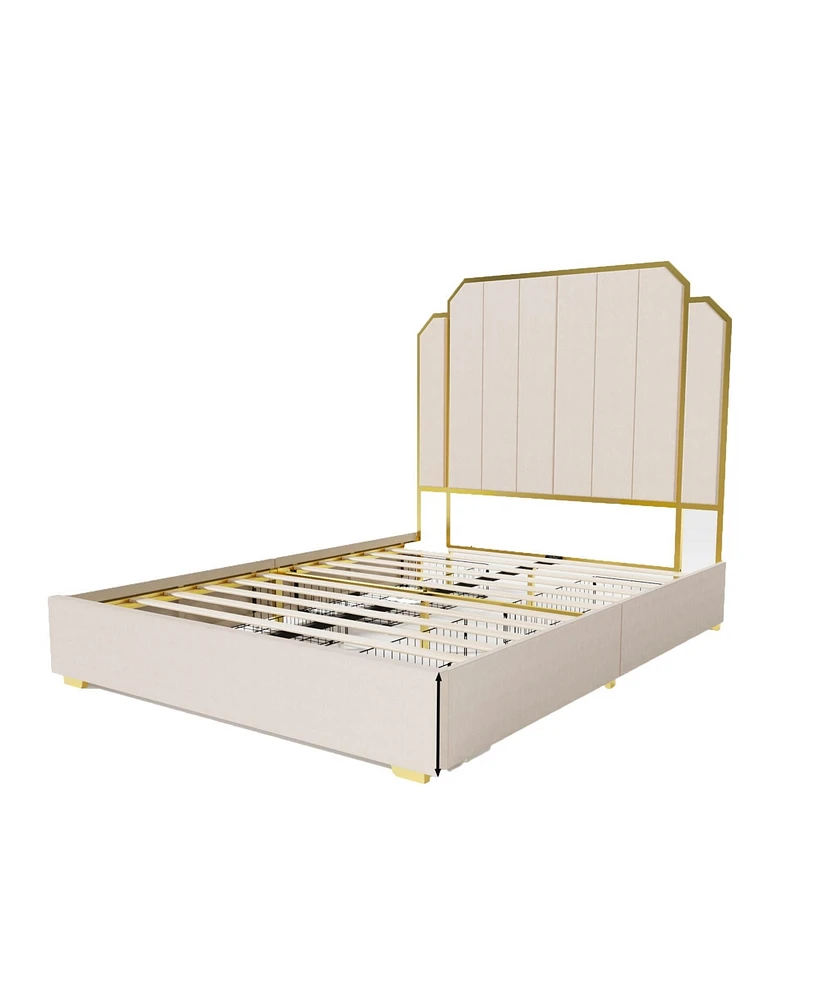 Mondawe Cream 59.06" Queen Size Bed Frame and Headboard Modern Platform Bed No Box Spring Needed