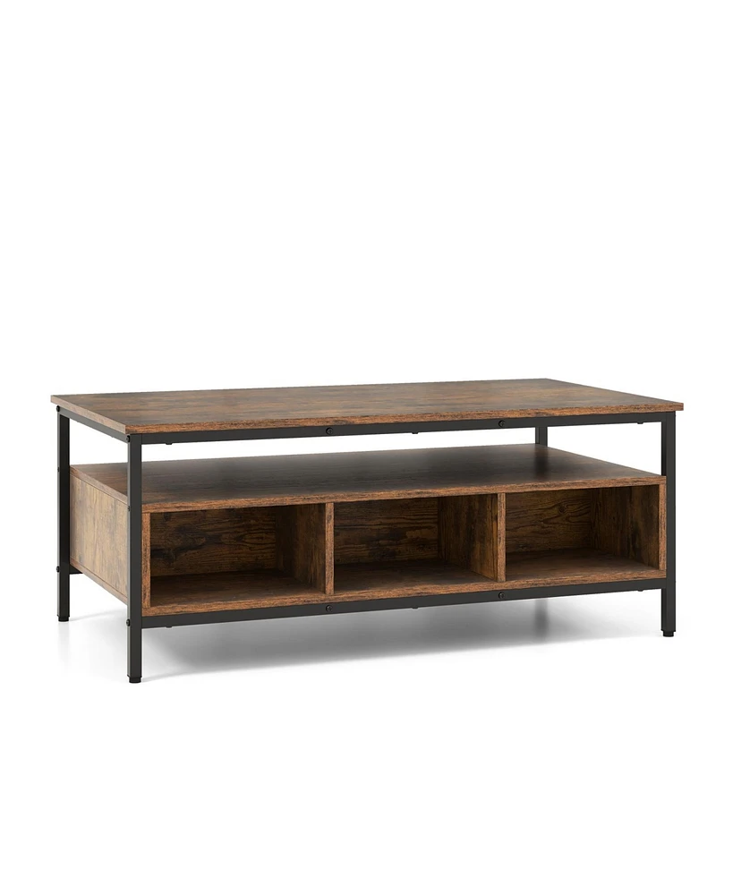 Vebreda 3-Tier Industrial Style Coffee Table with Storage and Heavy-duty Metal Frame