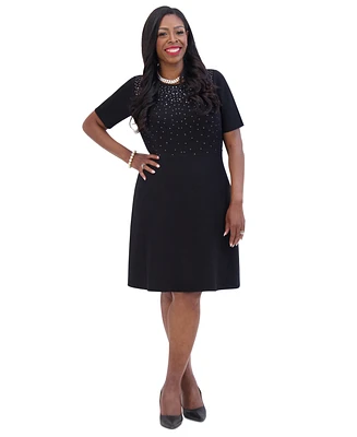 Kasper Women's Embellished Short-Sleeve Fit & Flare Dress