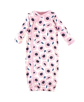 Touched by Nature Baby Girls Organic Cotton Side-Closure Snap Long-Sleeve Gowns 3pk, Blossoms, 0-6 Months