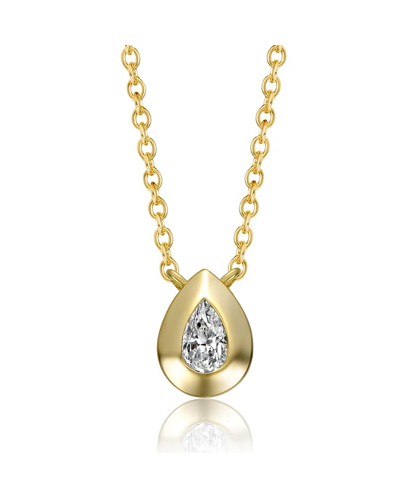 GiGiGirl Sterling Silver 14k Gold Plated Raindrop Pear-Shaped Cubic Zirconia Bezel Solitaire Necklace