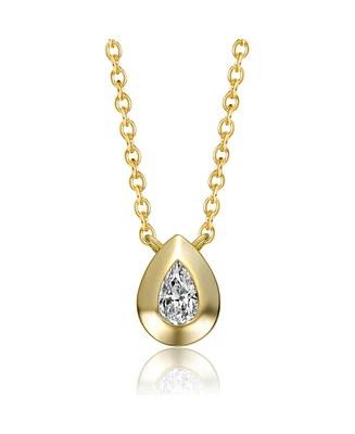 GiGiGirl Sterling Silver 14k Gold Plated Raindrop Pear-Shaped Cubic Zirconia Bezel Solitaire Necklace