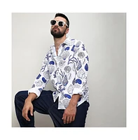 Campus Sutra Men's Chalk White:Indigo Blue Seashell Shirt