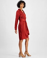 Tahari Asl Women's Collared Long-Sleeve Wrap Dress