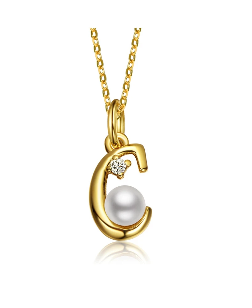 GiGiGirl Kids/Teens Personalized 14K Gold Plated Initial Pearl Pendant Necklace