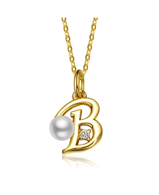 GiGiGirl Personalized 14K Gold Plated Initial Pearl Pendant Necklace