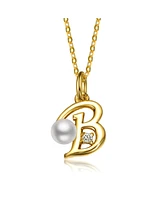 GiGiGirl Personalized 14K Gold Plated Initial Pearl Pendant Necklace