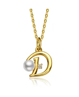 GiGiGirl Personalized 14K Gold Plated Initial Pearl Pendant Necklace