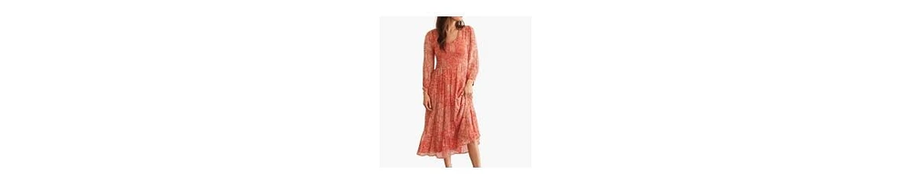 Paneros Clothing Women's Floral Printed Stella Midi Dress in Red