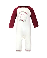 Touched by Nature Baby Girls Organic Cotton Coveralls 3pk, Holly Berry, 12-18 Months