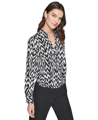 Karl Lagerfeld Paris Women's Geo-Print Faux-Wrap Top